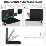 Poubelle de cuisine 2 compartiments de 2 x 25L, acier inoxydable, couvercle à fermeture douce, 47,7x37,5x56cm, argent