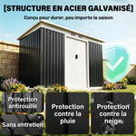 Abri de jardin en acier galvanisé XXL 3,6 m² avec kit de fondation 280 x 130 x 172 cm, cabane de jardin cabanon rangement outils avec portes coulissantes verrouillables aérations, noir