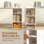 Bureau d'Angle, Bureau Informatique en L, 3 Tiroirs, 5 Compartiments Ouverts, Étagères Réglables, 140x100x75cm, Blanc