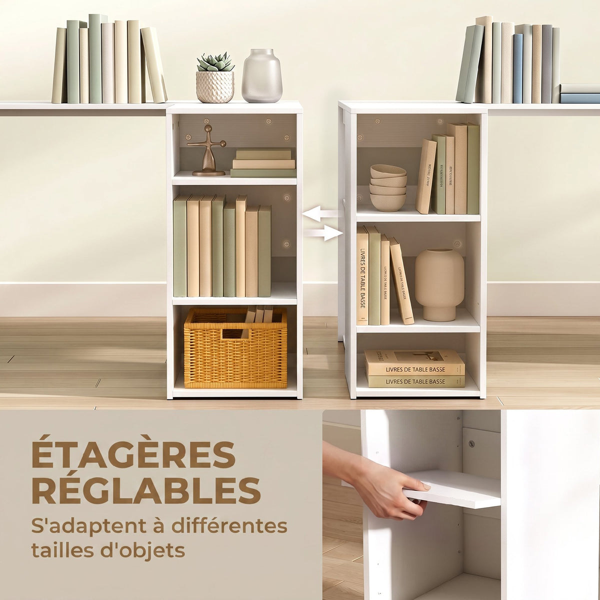 Bureau d'Angle, Bureau Informatique en L, 3 Tiroirs, 5 Compartiments Ouverts, Étagères Réglables, 140x100x75cm, Blanc