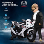 Moto Électrique Enfants sous Licence HONDA 6 V, 3 Km/h, Musique & Lumière, 2 Roues d'Entraînement, Blanc