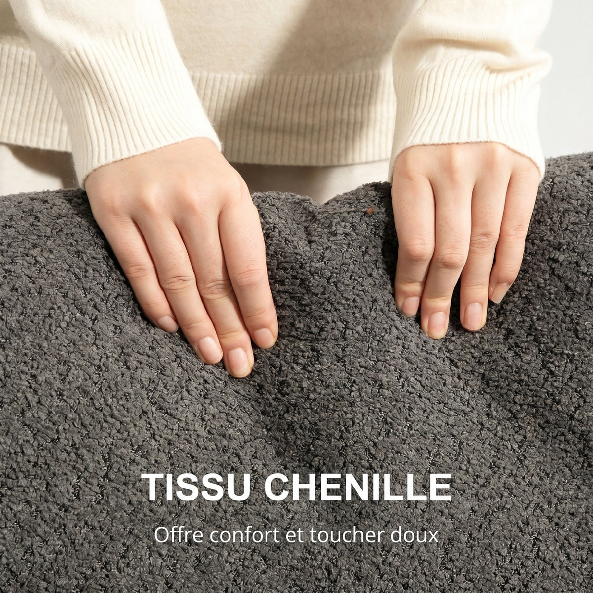 Canapé 2 places 120 cm avec coussins de dossier amovibles, tissu chenille pour salon, chambre, bureau, gris foncé