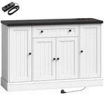 Buffet Salon avec Station de Charge, Meuble de Rangement avec 4 Portes, Tiroir, Étagères Réglables, Blanc et Noir