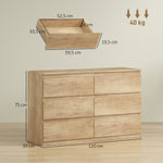 Commode 6 tiroirs meuble de rangement sans poignées design minimaliste 120 x 39 x 75 cm chêne