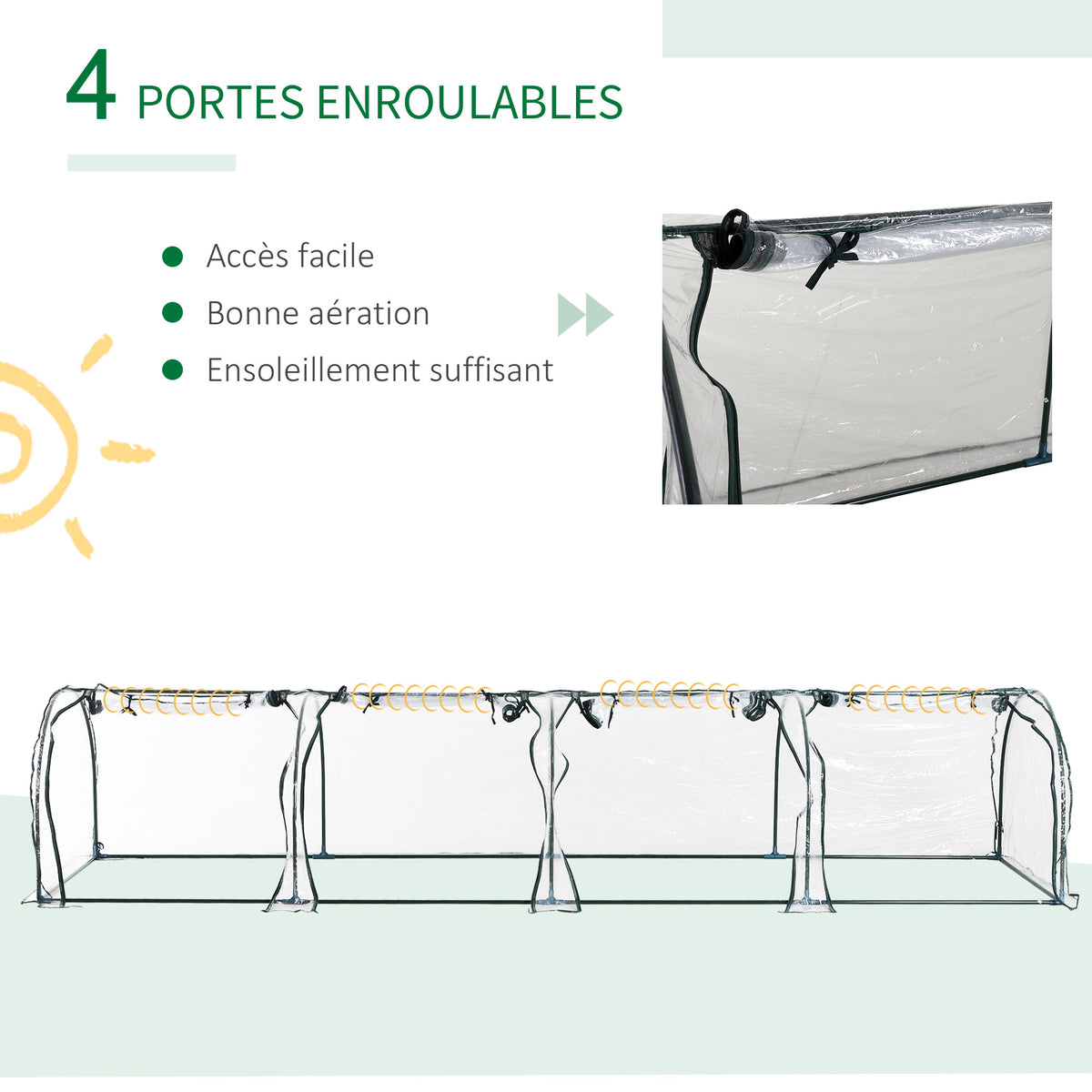 Mini Serre de Jardin Serre à tomates 4L x 1l x 0,80H m Acier PVC Anti-UV 4 fenêtres Zip enroulables Vert et Transparent
