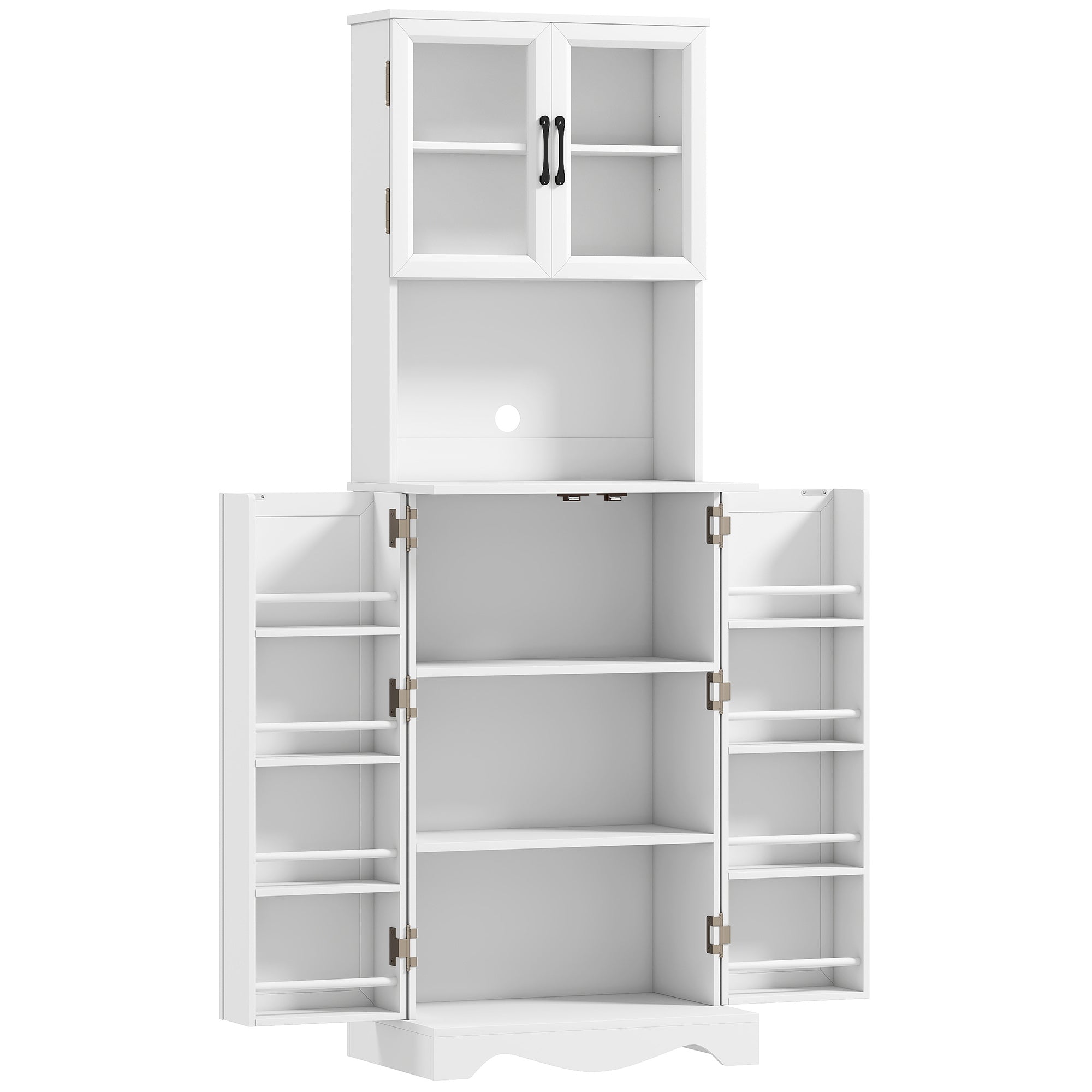 Buffet haut cuisine armoire de cuisine 4 portes 8 porte-épices plan de travail étagère réglable 60x39,5x179,6cm blanc