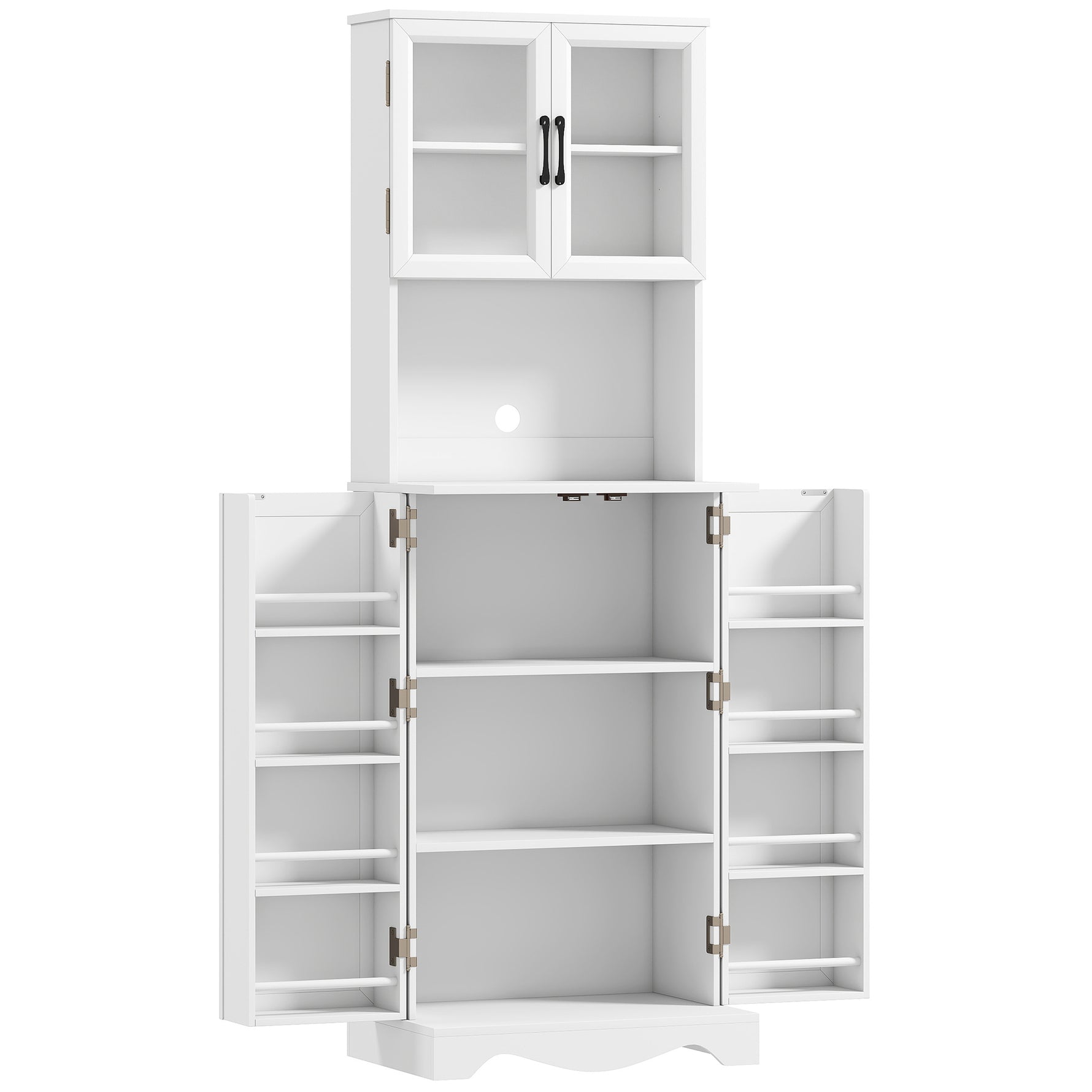 Buffet haut cuisine armoire de cuisine 4 portes 8 porte-épices plan de travail étagère réglable 60x39,5x179,6cm blanc