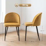 Lot de 2 chaises salle à manger chaise de cuisine scandinave chaise en velours rembourrée avec pieds effilés en métal, pour salon, salle à manger, jaune