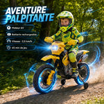 Moto électrique enfants, moto cross pour enfants avec batterie 6 V, phares, musiques et roues d'entraînement, 3 à 6 ans, charge 25KG, jaune et noir