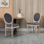 Lot de 2 Chaises de Salle à Manger, Chaises Médaillon Style Louis XVI, Assise et Dossier Rembourrés en Effet Lin, Gris