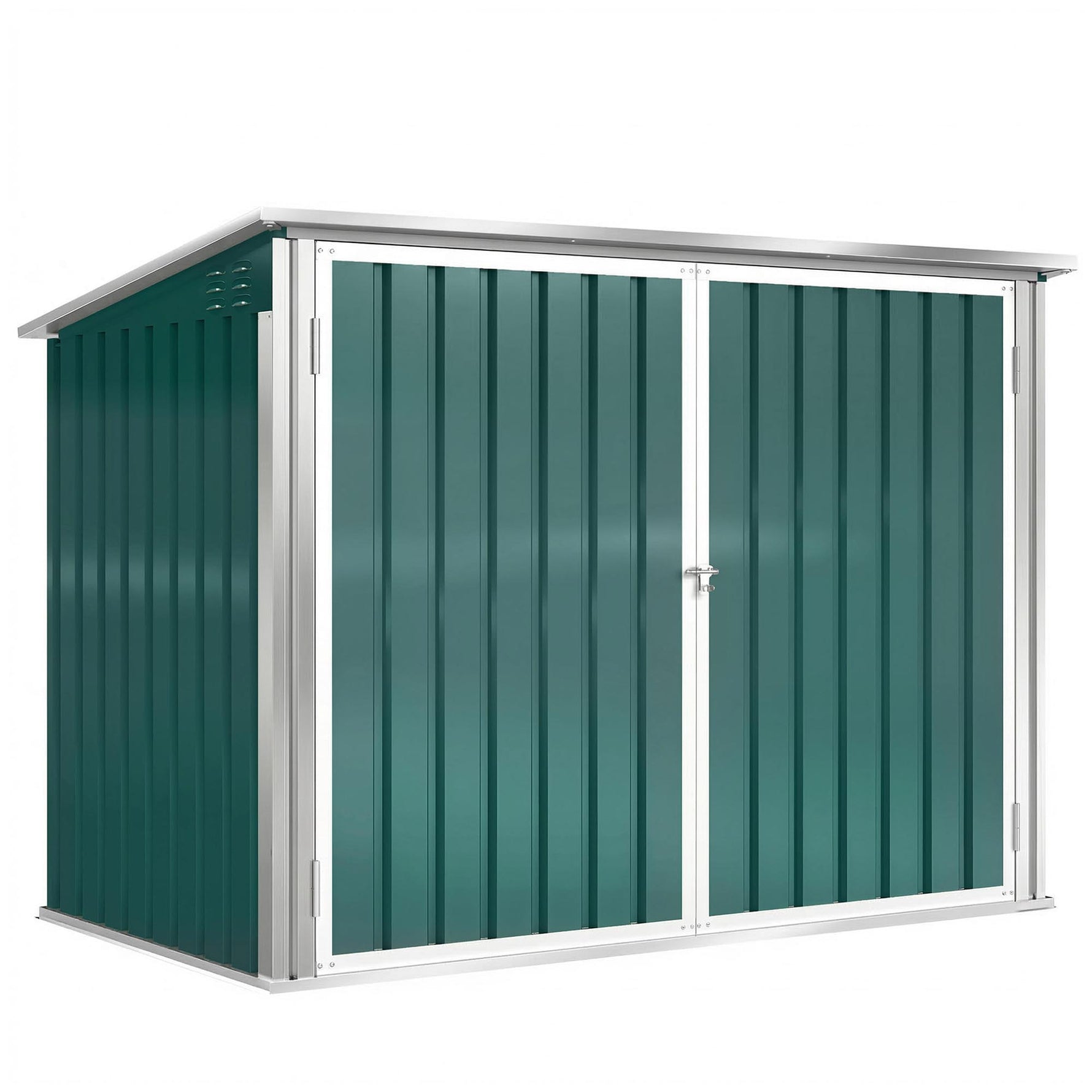 Cache Poubelle Extérieur en Acier Galvanisé pour 2 Poubelles, Double Porte, Couvercle Pneumatique, 180x108x130cm, Vert