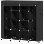 Armoire penderie en tissu, meuble de rangement mobile 10 roulettes avec 10 compartiments, barres de suspension, noir