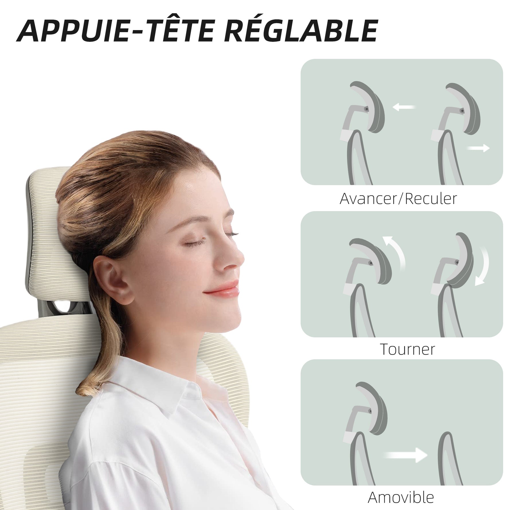 Chaise de bureau ergonomique en maille, fauteuil de bureau inclinable, accoudoirs 3D, appui-tête réglable, beige