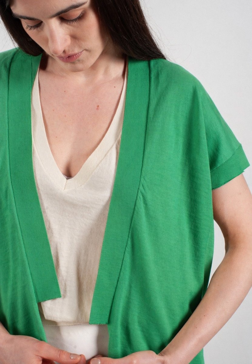 Gilet à manches courtes femme en cachemire & laine ultrafin vert- KELLY 5