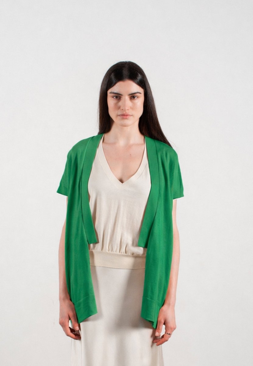 Gilet à manches courtes femme en cachemire & laine ultrafin vert- KELLY 5