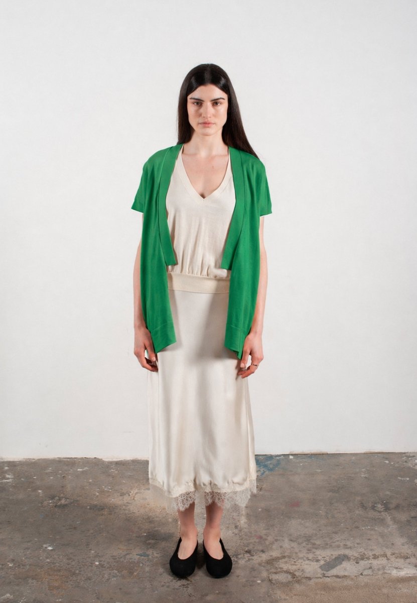 Gilet à manches courtes femme en cachemire & laine ultrafin vert- KELLY 5