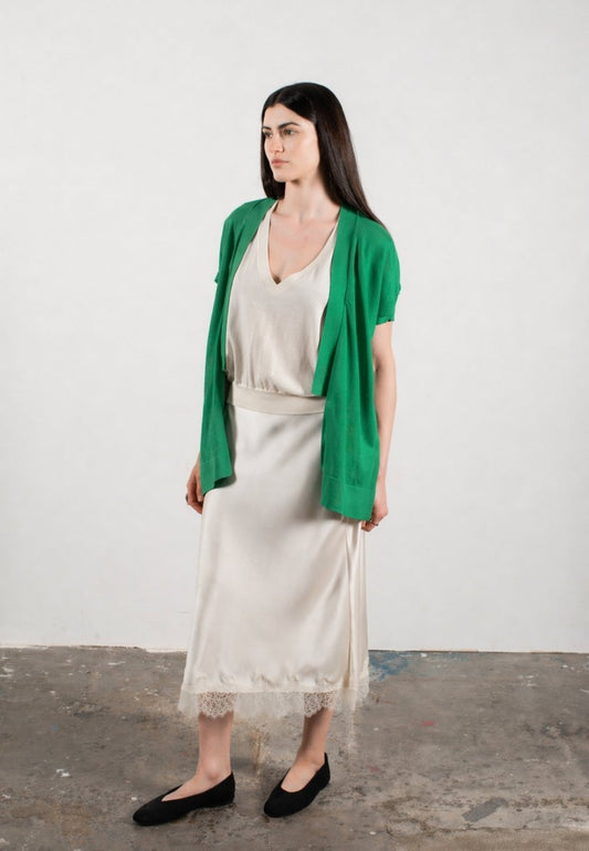 Gilet à manches courtes femme en cachemire & laine ultrafin vert- KELLY 5