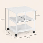 Support d'imprimante desserte de rangement 3 niveaux étagères mobile sur roulettes 50L x 50l x 52,5H cm