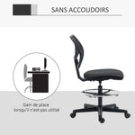 Chaise de bureau assise haute en maille hauteur réglable 50-70 cm avec repose-pied pivotant 360° noir