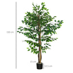 Lot de 2 plantes artificielles ficus hauteur 1,50 m tronc branches liane lichen feuilles grand réalisme pot inclus vert
