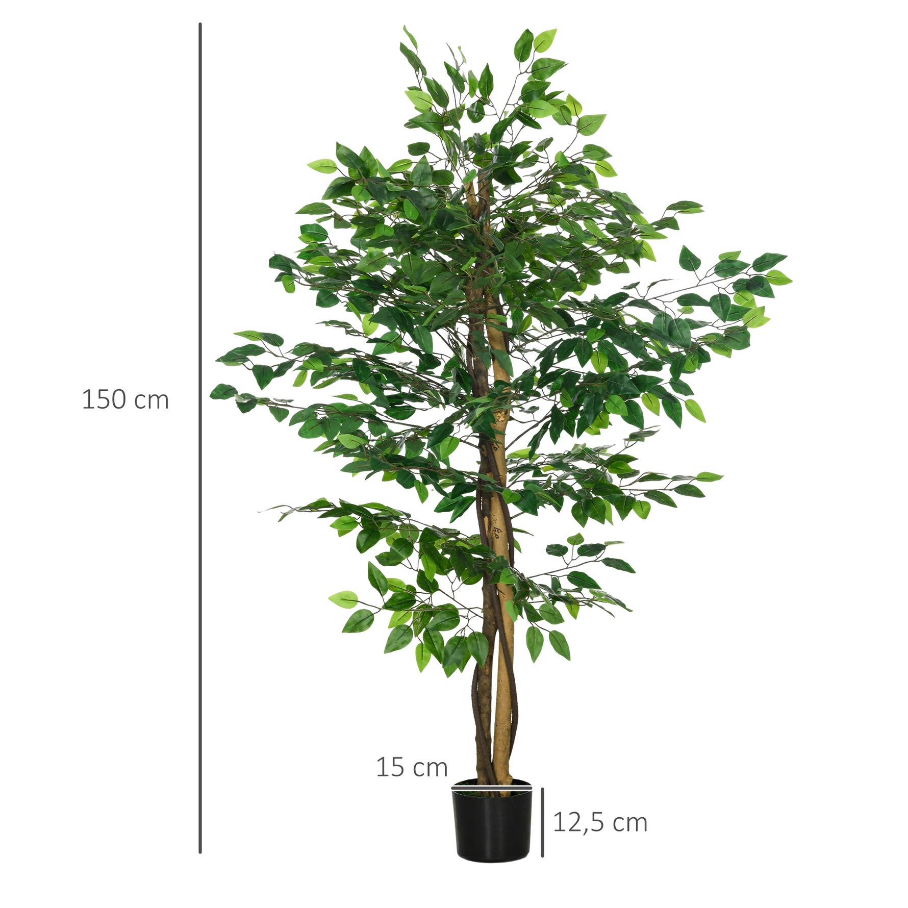 Lot de 2 plantes artificielles ficus hauteur 1,50 m tronc branches liane lichen feuilles grand réalisme pot inclus vert