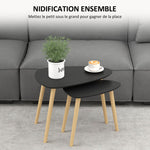 Lot de 2 tables basses gigognes design scandinave pieds en bois et plateau en bois, noir