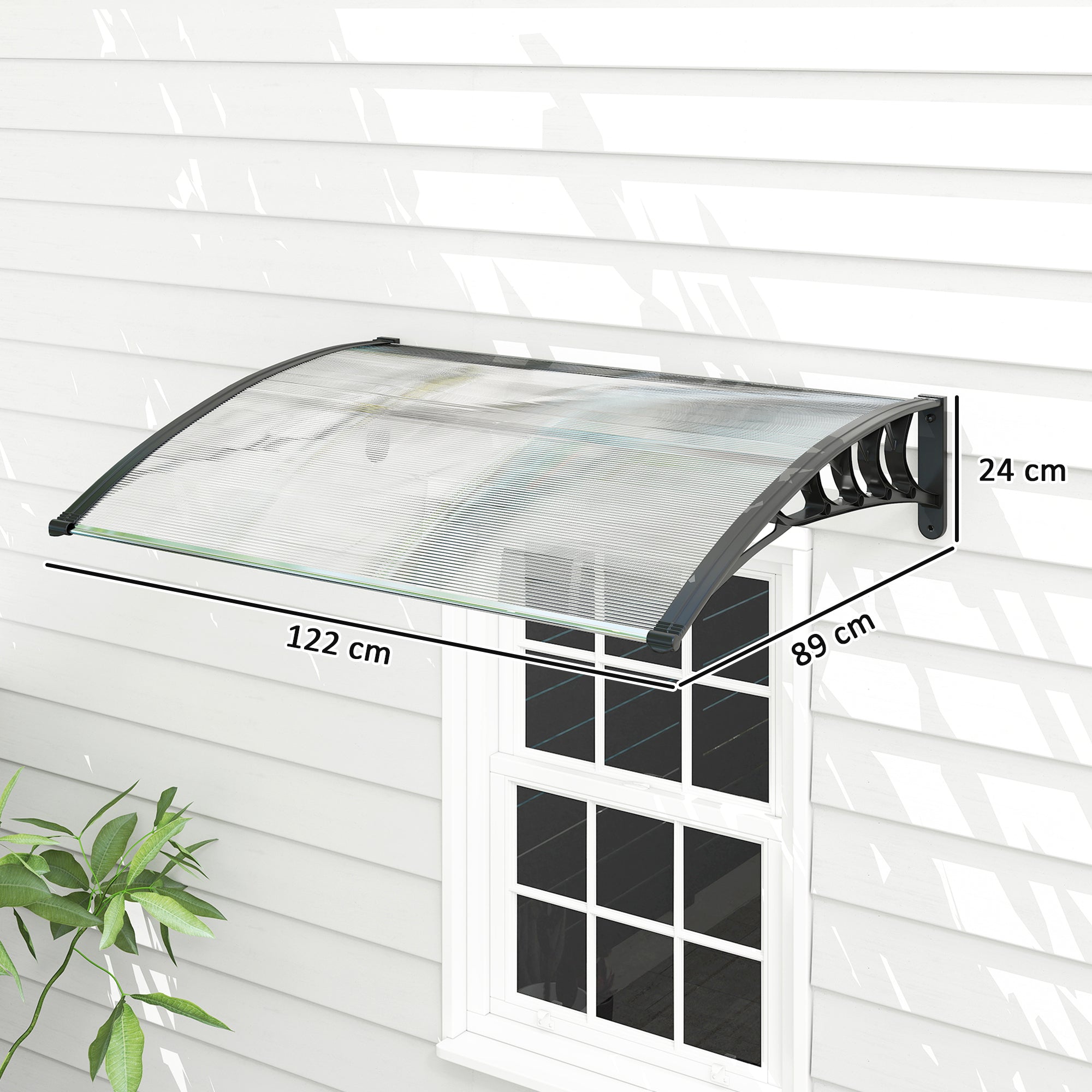 Auvent de porte d'entrée toit marquise en polycarbonate protection contre pluie neige UV 90 x 122 cm, transparente