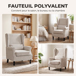 Wohnzimmersessel, moderner Beistellsessel aus Cord mit hoher Ohrensessel-Rückenlehne, Lendenkissen, Beige