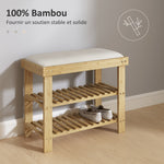 Banc à chaussures en bambou, étagère à chaussures à 3 niveaux, style scandinave, 60 x 29 x 49 cm, crème et bois naturel