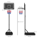 Panier de basket extérieur hauteur ajustables 182-213/220-250 cm panier de basket sur pied à roulettes noir