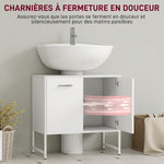Meuble sous lavabo, meuble de salle de bain avec 2 portes à fermeture douce et étagère réglable, blanc