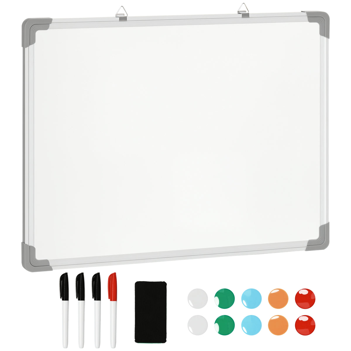 Tableau blanc magnétique cadre aluminium 60 x 45 cm avec feutres, effaceur et aimants
