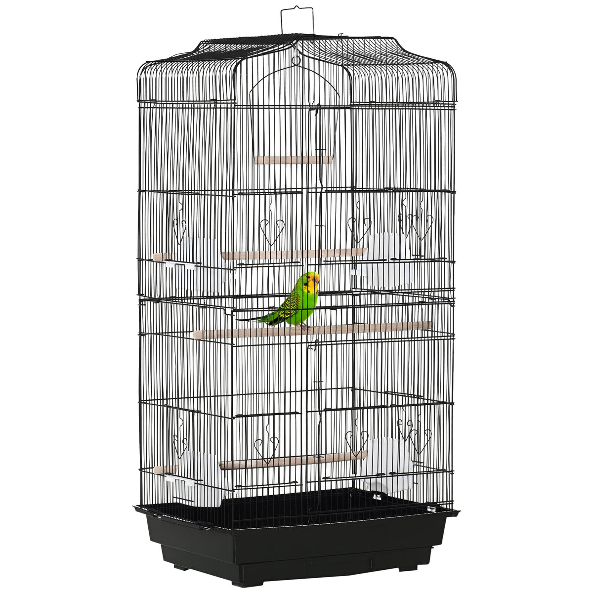 Cage à oiseaux volière avec mangeoires perchoirs plateau excrément amovible cage pour canaris perruches perroquets 46,5 x 35,5 x 92 cm noir
