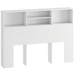Tête de lit sur pied avec rangements, accessoire de lit 4 compartiments ouverts, 140 x 19 x 103,5 cm, blanc