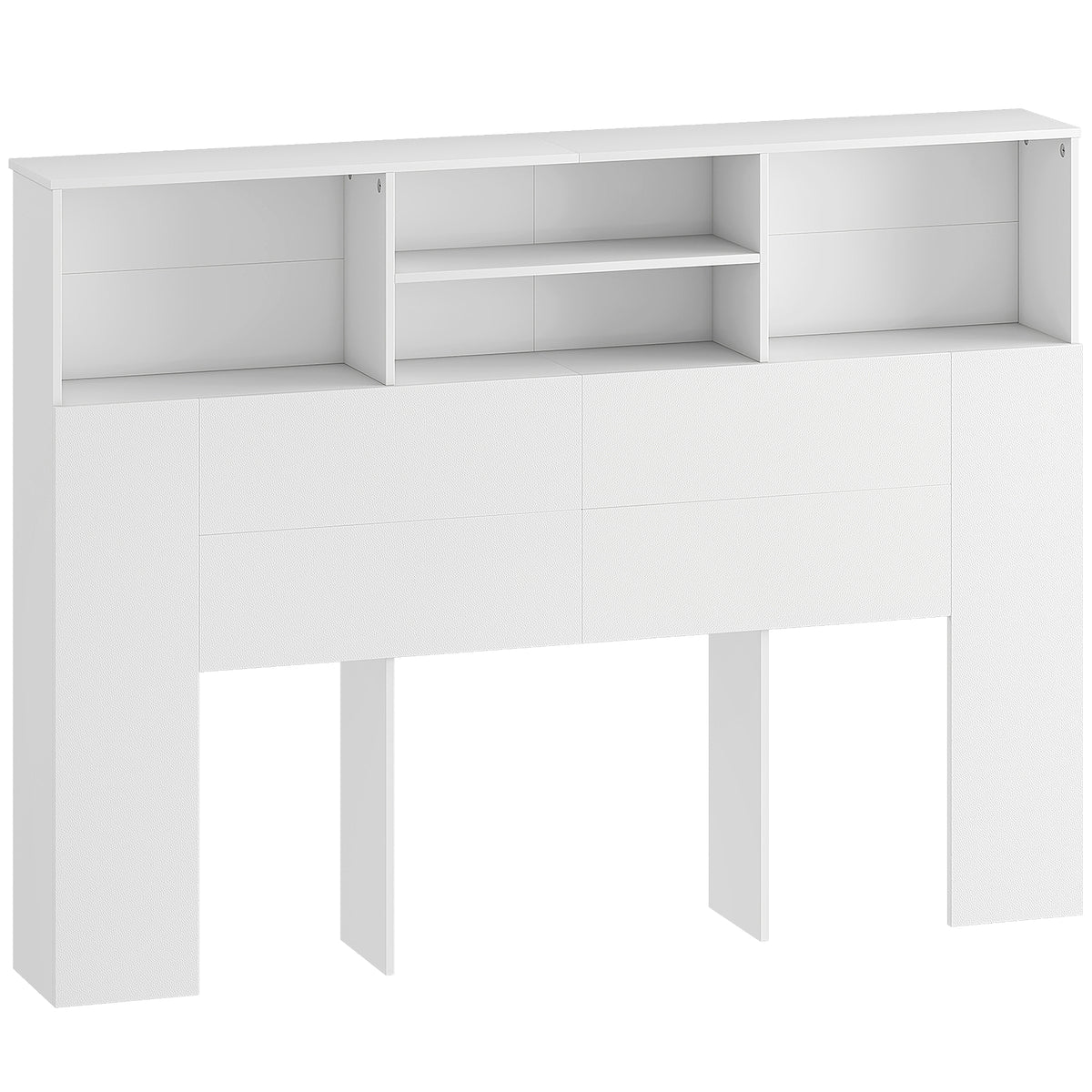 Tête de lit sur pied avec rangements, accessoire de lit 4 compartiments ouverts, 140 x 19 x 103,5 cm, blanc