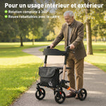 Déambulateur 4 Roues Pliable en Aluminium, Hauteur Réglable 6 Positions, Freins Doubles, Rangement, 64x67x92cm, Doré