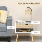 Table de chevet, table de nuit, avec tiroir, design moderne, pieds en bois massif, 50 x 39 x 51 cm, blanc et bois naturel