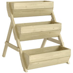 Jardinière surélevée en bois avec 3 étages, étagère en escalier pour plantes avec trous de drainage, 65x75x76cm, vert