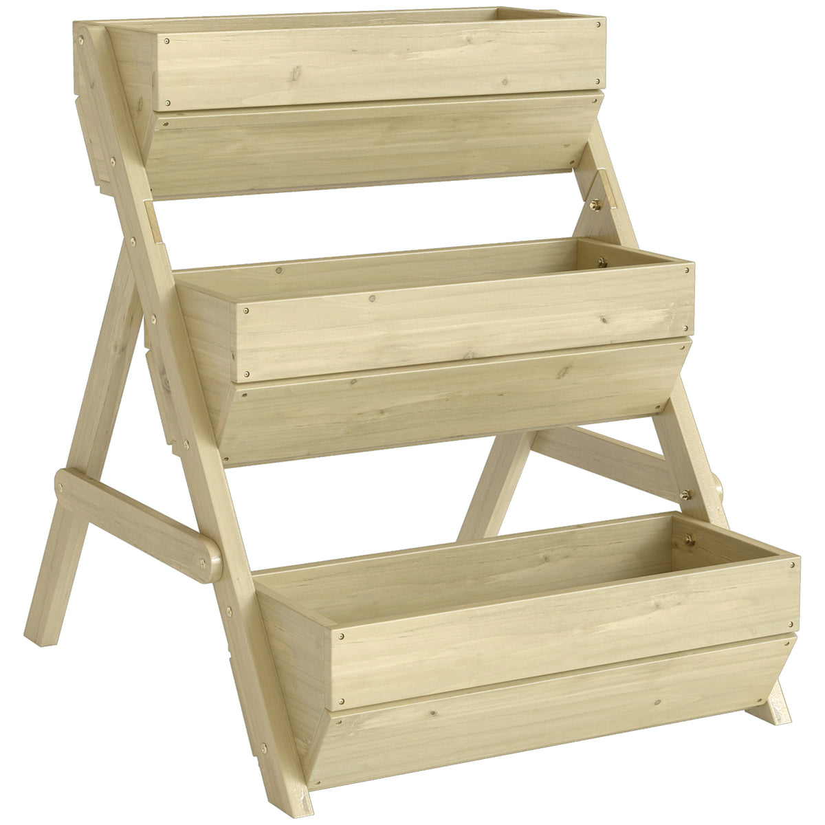 Jardinière surélevée en bois avec 3 étages, étagère en escalier pour plantes avec trous de drainage, 65x75x76cm, vert