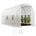 Serre tunnel de jardin 7m², serre de jardin tunnel avec porte et 6 fenêtres, bâche PE 140 g/m² 350 x 200 x 200 cm blanc