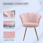 Lot de 2 fauteuil coquillage Fauteuil rose Fauteuil de salon Chaise en velours pieds métal dorés effilés dim. 67l x 64P x 77H cm rose