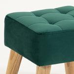 Fußhocker für das Wohnzimmer, Hocker, gepolzter Stoffsitz mit Holzbeinen, 27 x 27 x 26 cm, Dunkelgrün