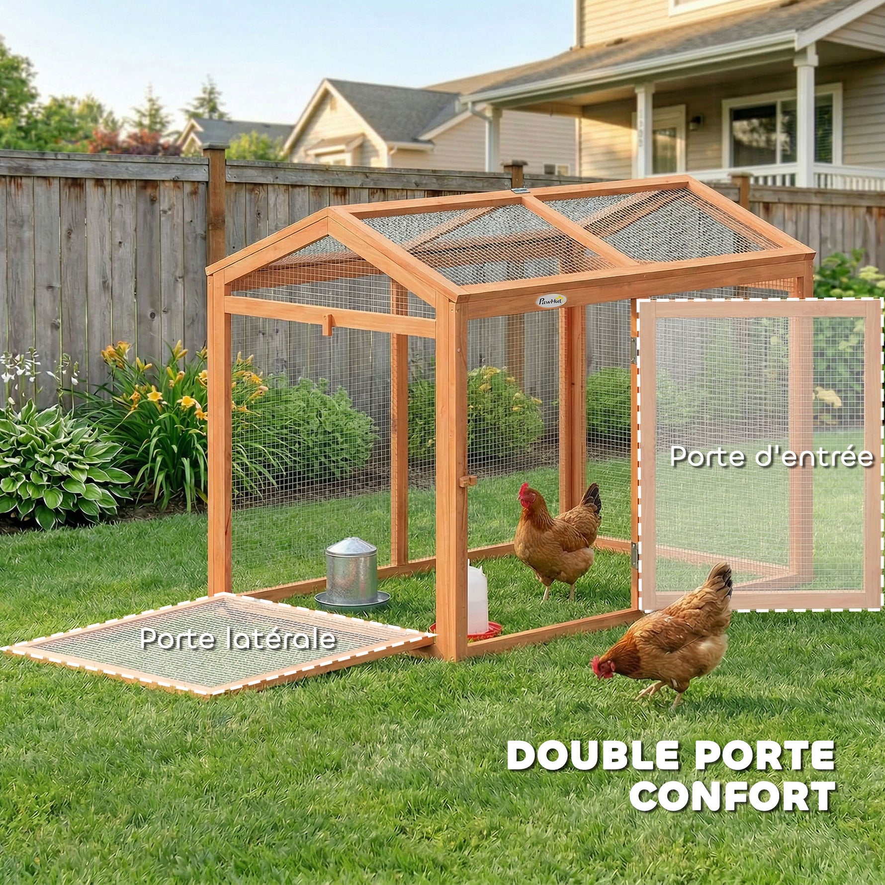 Enclos Poulailler en Bois avec Perchoir et Doubles Portes, Poulailler modulable pour jardin 104 x 70,5 x 84 cm, Orange