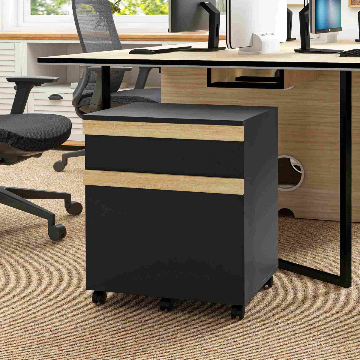 Caisson de bureau à roulettes avec 2 tiroirs coulissants trieur à dossiers 48 x 40 x 59,5 cm noir