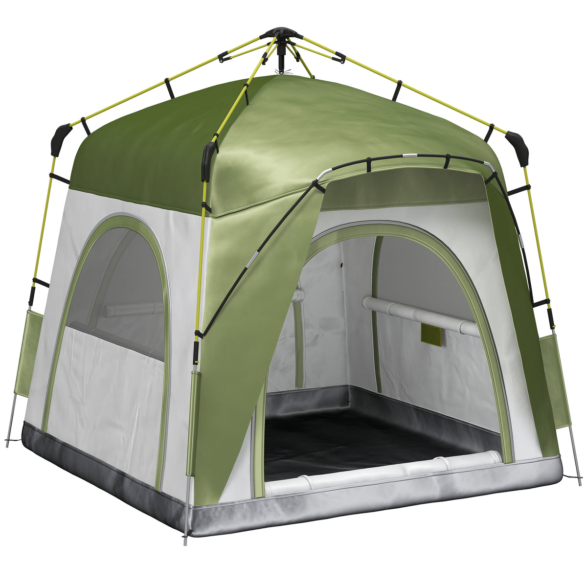 Tente de camping pop-up 3 personnes, dôme familiale avec 4 portes, 4 fenêtres et sac de transport – Vert et gris