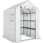 Serre de jardin avec 1 porte 2 fenêtres étagères 3 niveaux pour Légumes Plantes Fleurs Bâche PE 140 x 143 x 190 cm blanc