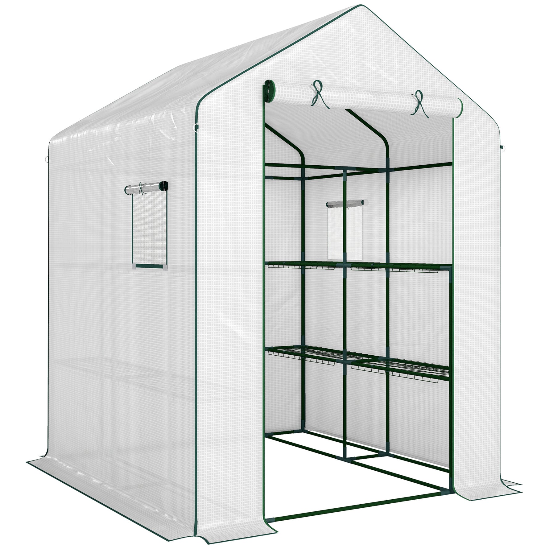 Serre de jardin avec 1 porte 2 fenêtres étagères 3 niveaux pour Légumes Plantes Fleurs Bâche PE 140 x 143 x 190 cm blanc