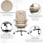 Fauteuil de bureau manager chaise pour ordinateur avec repose-pied dossier inclinable accoudoirs rembourrés en lin beige
