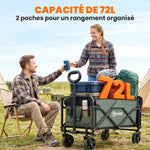 Chariot de transport pliable chariot à roulettes avec poignée télescopique avec ouverture arrière 76 x 48 x 92 cm vert