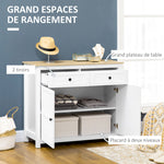 Commode meuble de rangement 2 portes avec étagère réglable en hauteur 2 tiroirs 100 x 40 x 85 cm blanc et aspect bois